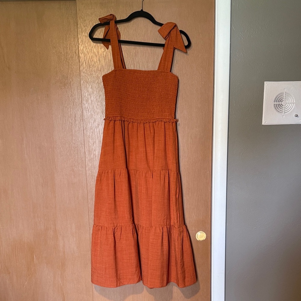 Tiered Orange Midi Dress